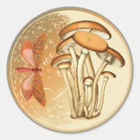 Orange Butterfly Mushroom Moon   Classic Round Sticker