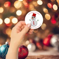 Cute Rustic Christmas Holiday Felt Snowman Address Classic Round Sticker