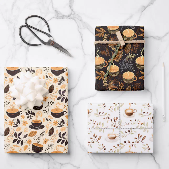 Coffee and Cafe Pattern Gift Wrapping Paper Sheets