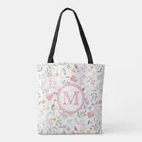 Elegant Monogrammed Pastel Floral  Tote Bag