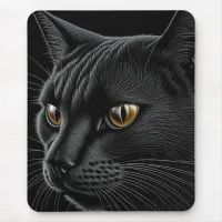 AI Black Cat with Yellow Eyes Mouse Pad