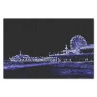 Santa Monica Pier Blue Neon Night Photo Edit Tissue Paper