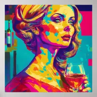 Vintage Woman Holding a Wine Glass Abstract Art Poster