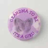 Purple Butterfly Grandma  to be Baby Shower Button