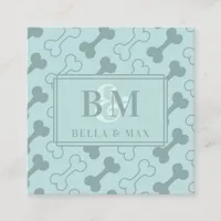 Modern Monogram Teal Dog Bone Pattern Square Business Card