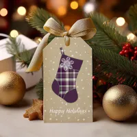 Tartan Christmas Stocking Eggplant and Green ID209 Gift Tags