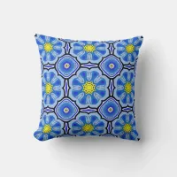 Blue and Yellow Retro Style Flower pattern Throw Pillow