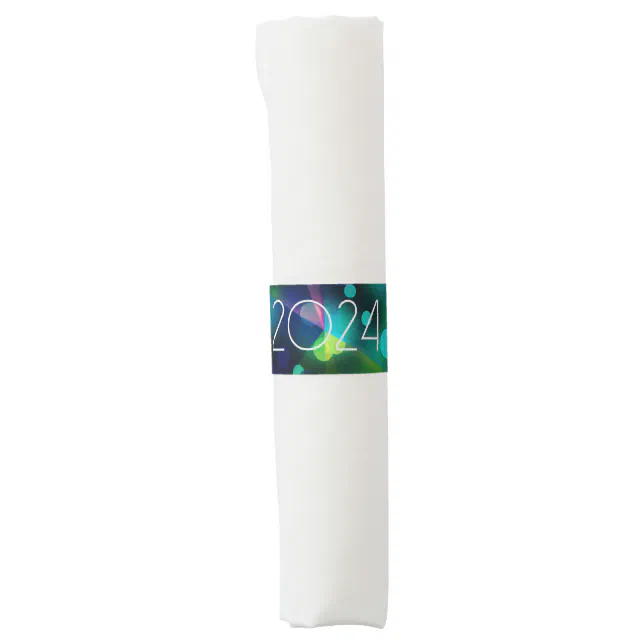 2024 new year with multicolor bubbles napkin bands