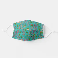 Teal and Coral Berry Pattern Adult Cloth Face Mask