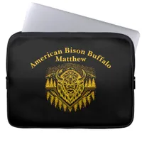 Gold Bison Head With Mountains and Trees Laptop Sleeve