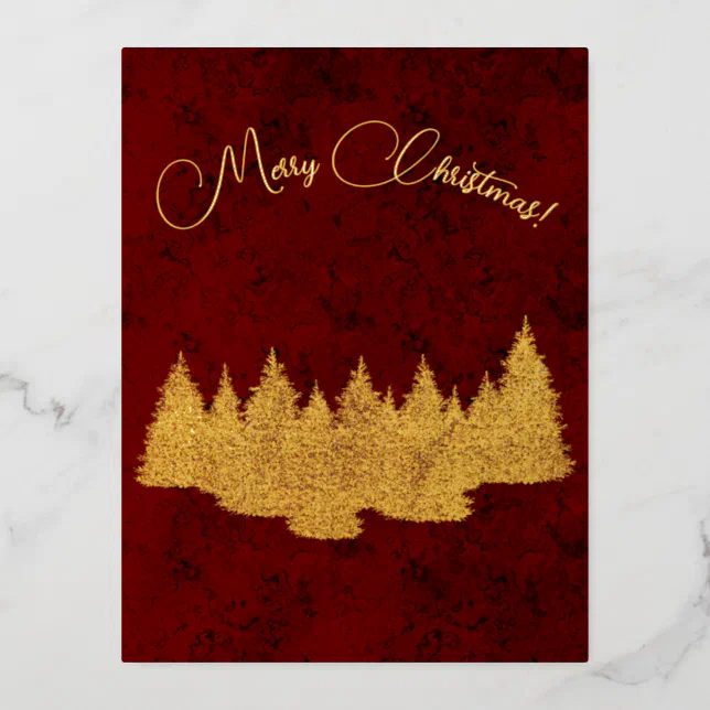 Merry Christmas - minimalist - golden fir trees Foil Holiday Postcard