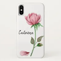 Single Blush Rose Pretty Watercolor Floral iPhone X Case