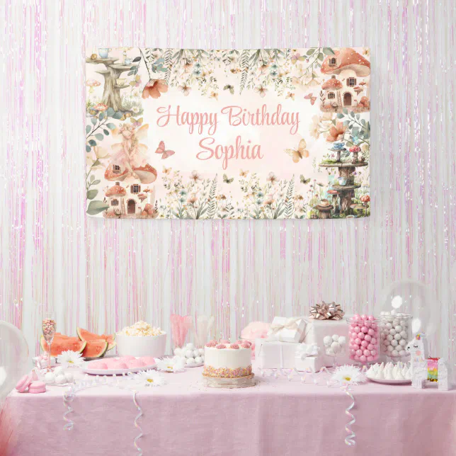 Enchanted Garden Mushroom Girl's 1st Birthday Banner