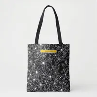 Dark Floral Black White Pattern Yellow Name  Tote Bag