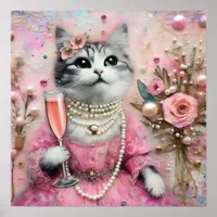 Adorable Cat in a Pink Dress With Pearls  Poster