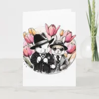 Adorable Vintage Easter Gangster Rabbits Holiday Card