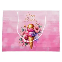 Pink and Gold Ice Cream Golden Birthday Large Gift Bag