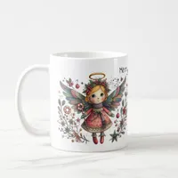 Whimsical Christmas Angel with Multi-color Wings Coffee Mug