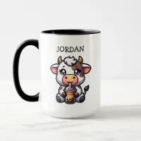 Cute Baby Cow Drinking Boba Kawaii Cartoon Mug