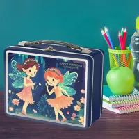 Navy Blue Enchanted Forest Fairies Birthday Photo Metal Lunch Box