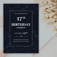 Modern Black Line Art Floral Birthday Party Invitation