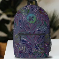 Modern Exotic Tropical Palm Leaves Name Monogram Printed Backpack