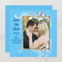 Blue with Frame Diamonds Save the Date Flat Card