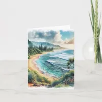 Tropical Island Watercolor Coastal Seascape Blank Note Card