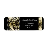 Black and Gold floral wedding invitations Label