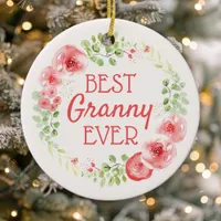 Best Granny Ever Watercolor Floral Wreath Ceramic Ornament