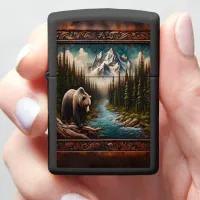 Bear Watching Salmon in Mountain Stream Zippo Lighter