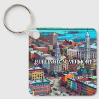 Burlington, Vermont Comic Book Style Art Keychain
