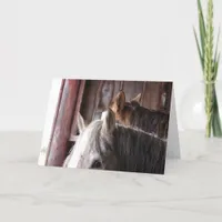 Horses in Barn, Birthday Card