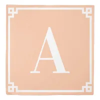 Peach and White Greek Key Border Monogram A Duvet Cover