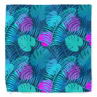 Tropical Beach Palm Leaf Blue Pink Pattern Bandana