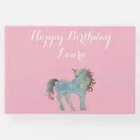 Personalized Unicorn Lovers Pink Happy Birthday Guest Book