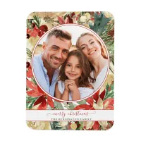 Rustic Red Holiday Floral Christmas Photo Magnet