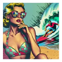 Pretty Blonde Retro Woman and Surfer Guy Acrylic Print