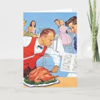 Vintage Man Carving Turkey Thanksgiving Holiday Card