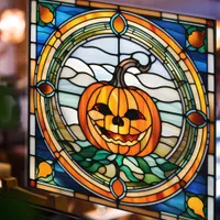 Stained Glass Pumpkin Colorful Mosaic Halloween  Window Cling