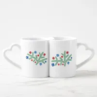 Christmas tree branch with snowflake decorations coffee mug set