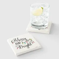 merry and bright holiday lights stone coaster
