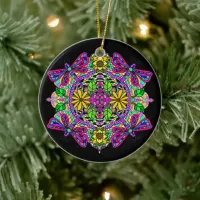 Pretty Colorful Dragonfly Mystical Mandala Ceramic Ornament