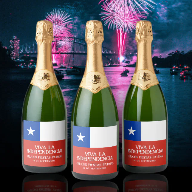 Fiestas Patrias Independence Day Chile Flag Sparkling Wine Label