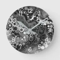 Black and White Digital Fluid Art   Round Clock