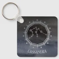 Dark Zodiac Astrology: Aquarius Black Silver Name Keychain