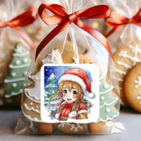 Cute Watercolor Anime Girl Christmas Square Sticker