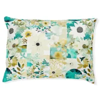 Pretty Folk Art White and Turquoise Flowers   Pet Bed