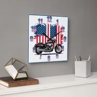 Motorcycle with American flag background Square Wall Clock