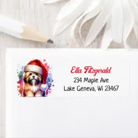 Lhasa Apso Dog in Santa Hat Christmas   Label